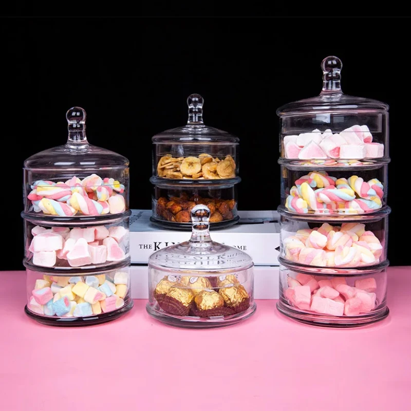 Transparent Crystal Candy Jar with Lid - 4-Tier Food Storage for Home & Desktop Decoration