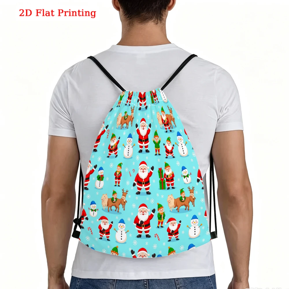 Cute Christmas Pattern, Drawstring Backpack, 2D Flat Printing Santa Claus Design, Gym Sports Bag, Outdoor Travel Cinch Sack