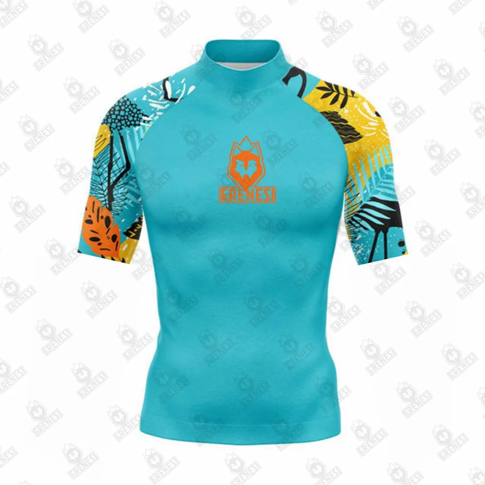 Rashguard-camisas de manga corta de Surf para hombre, ropa de baño de tela de LICRA con protector solar, sudadera de Surf con protección UV, novedad