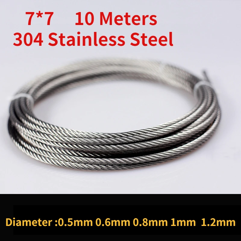 10M 0.5-1.2mm Diameter 7X7 Construction 304 Stainless Steel Wire Rope Alambre Softer Fishing Lifting Cable