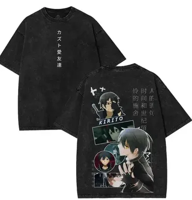 Camiseta lavada de Sword Art Online, ropa para todo el año, ropa unisex de talla grande, ropa con personalidad, producto de alta calidad, camiseta Streetwear