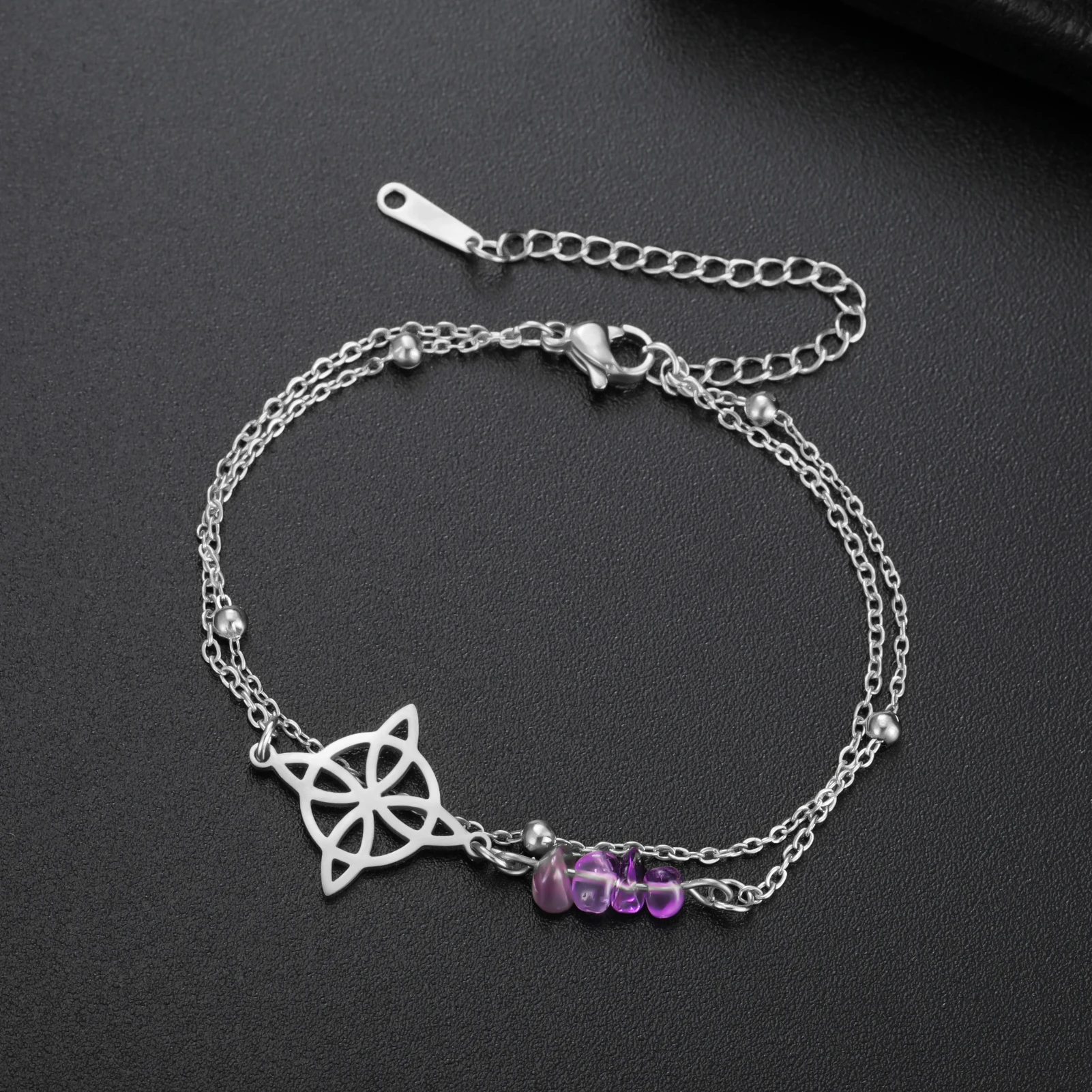 COOLTIME Amethyst Hexenknoten Armband für Frauen Edelstahl Gold Farbe Hexe Schmuck Geschenk Großhandel – Detail 6
