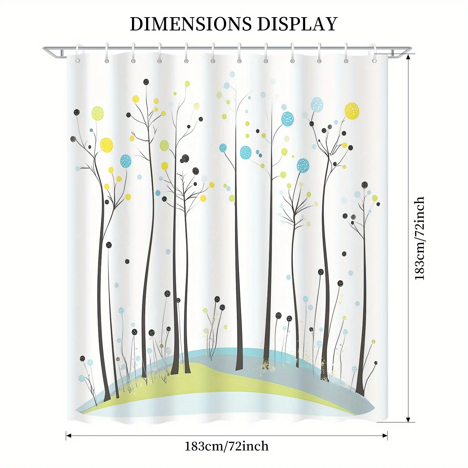 

Занавеска для душа «Причудливый лес»: красочные деревья и точки для игривого декора ванной комнаты
