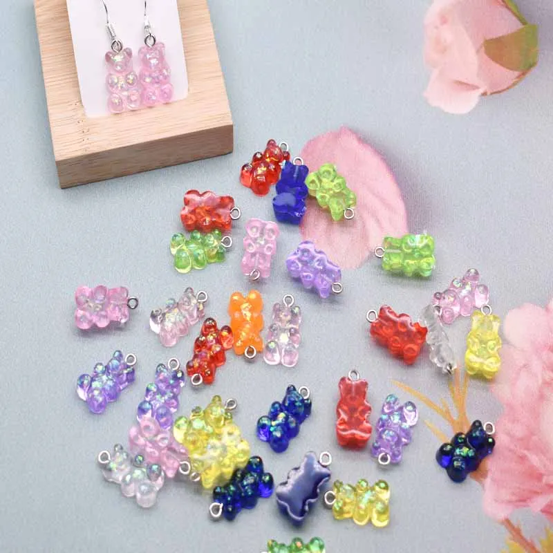 11*20mm  9 Colors Bright color Bear Pendant Charms Resin For Handmade Bracelets Necklace Earring Key Chain DIY Jewelry