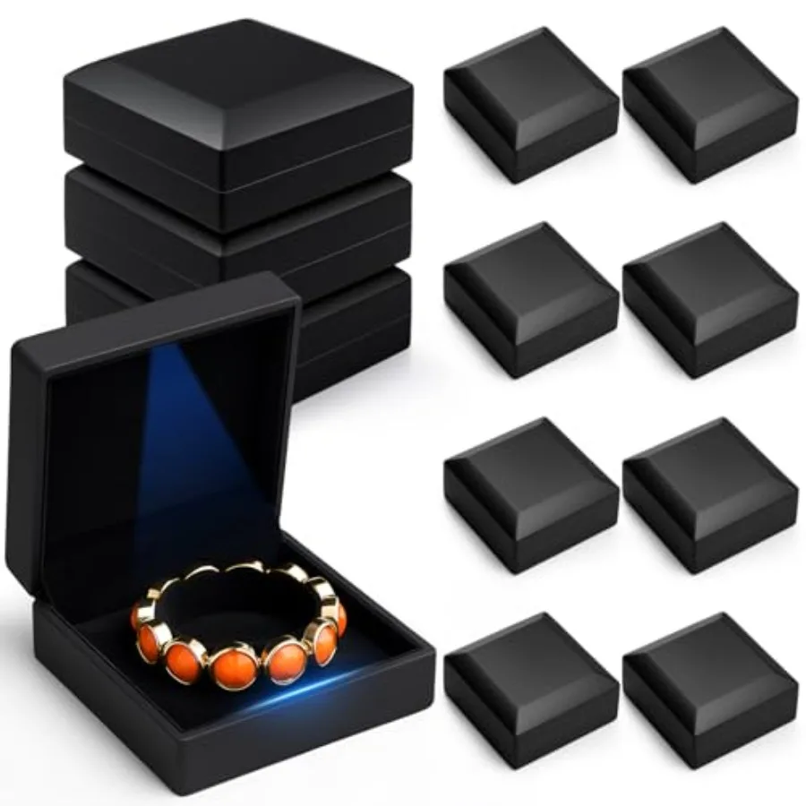 

12 шт. черные бархатные шкатулки для драгоценностей со светодиодной подсветкой, кольцо, ожерелье, браслет, цепочка, подарочная коробка, оптовое предложение свадьбы, юбилеи