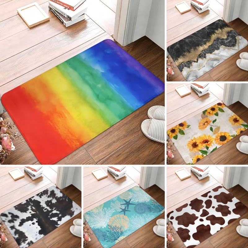 Colorful Rainbow Mat Indoor Welcome Entrance Floor Decorative Carpet Non-slip Easy To Clean Area Rug Wrinkle-Resistant Doormat