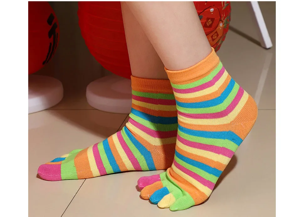1/6 Paar Damen-Fünf-Finger-Socken, kurze Baumwollsocken, bunt, Regenbogenfarben, lässig, modisch, atmungsaktiv, warm, Harajuku, Happy Toe Socken, für Studenten – Detail 6