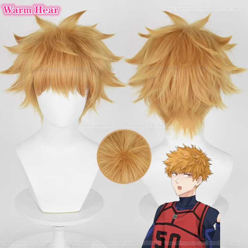 

High Quality Kunigami Rensuke Cosplay Wig Anime 30cm Orange Cosplay Anime Wig Heat Resistant Synthetic Wigs + Wig Cap