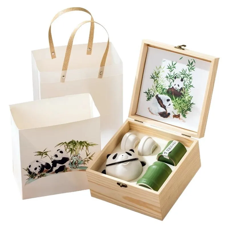 

High quality panda travel tea set souvenirs outdoor portable business gifts ceramic teacups household simple teapots