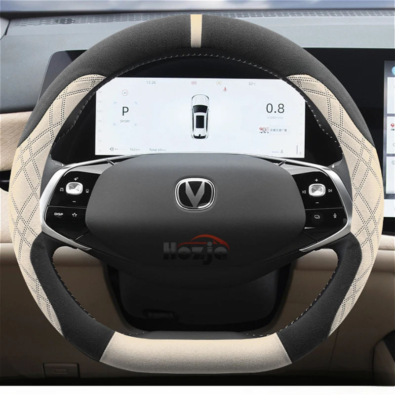 Capa de camurça para volante de carro, acessórios para changan cs35 plus cs15 cs95 cs85 corte uni t 2021 2022 2023 2024 2025 2026