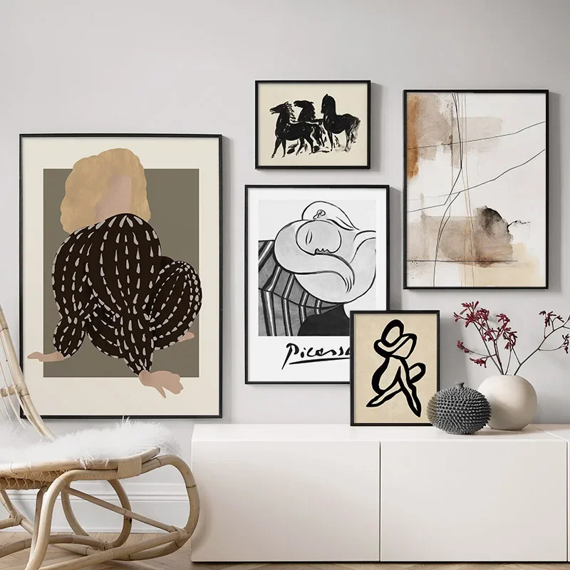 Abstract Dress Women Vintage Posters And Prints Horse Line Body Wall Art Picasso Girl Canvas Painting Living Room Home Decor