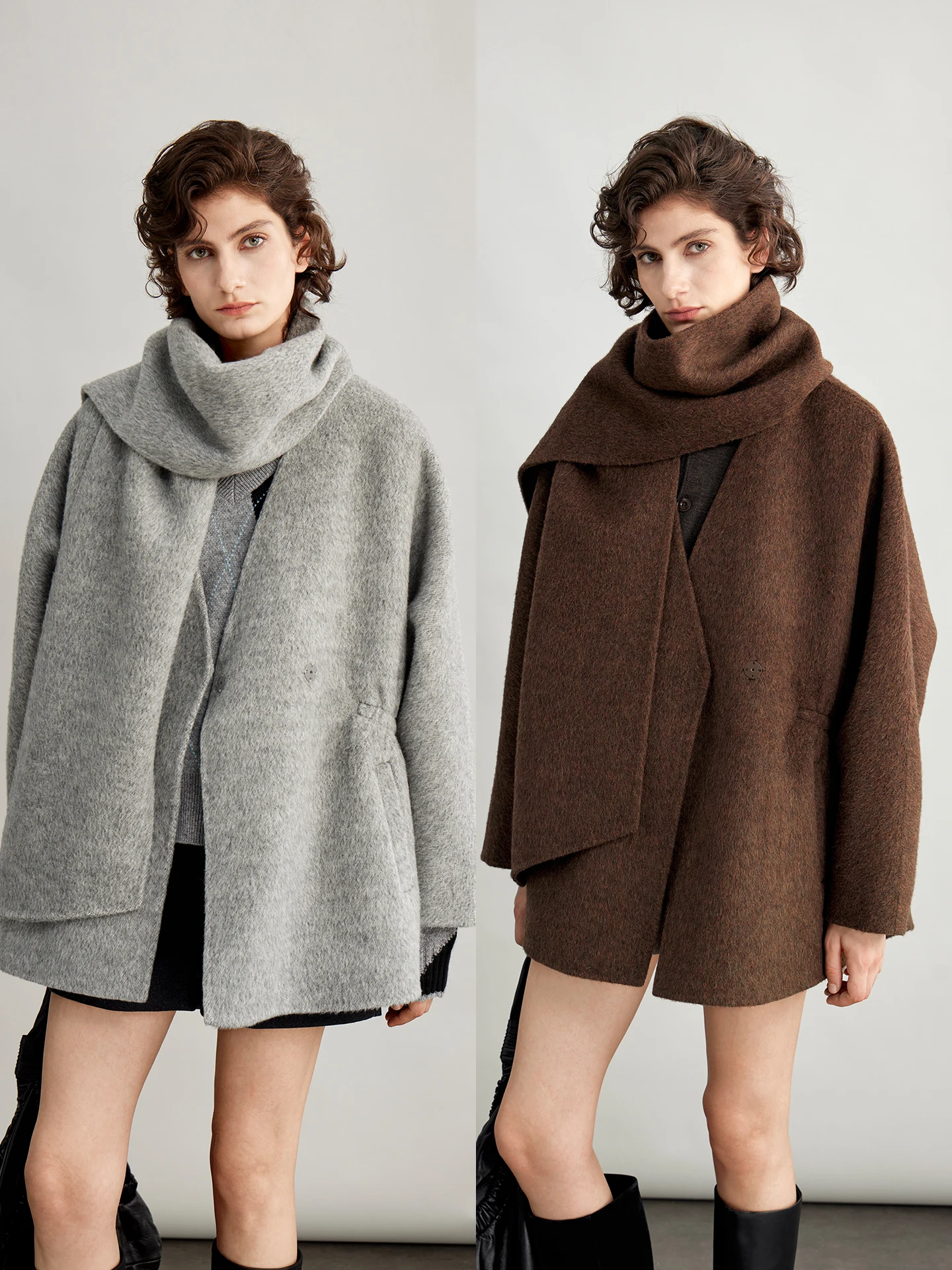 

Женский двусторонний шерстяной шарф-жакет с эффектом утяжки талии, свободный крой, укороченный, из смесового шелка, для повседневной носки, простой дизайн