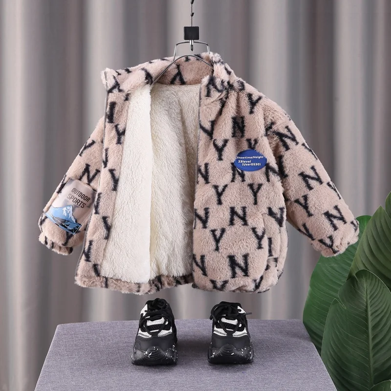 

Утепленная флисовая куртка для детей среднего и старшего возраста, новинка 2024 года, хлопковое пальто, теплая весенняя верхняя одежда