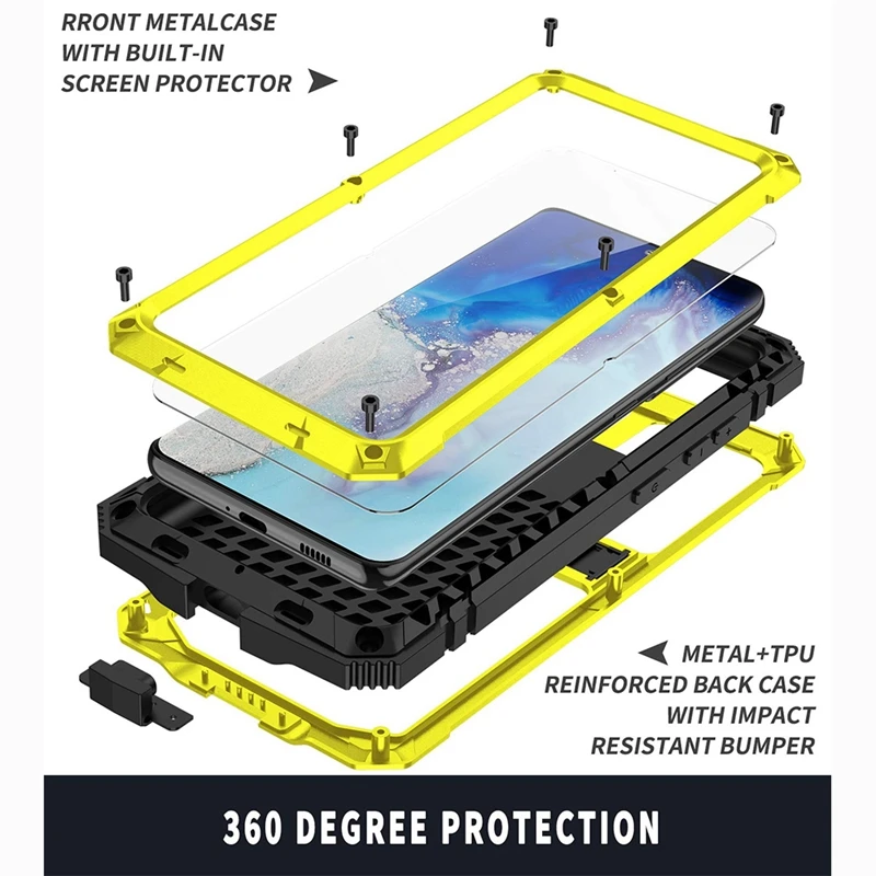 Metal Case For Galaxy S21 Ultra, With Screen Protector, Shockproof Sturdy Full Hybrid Metal Case, With Kickstand