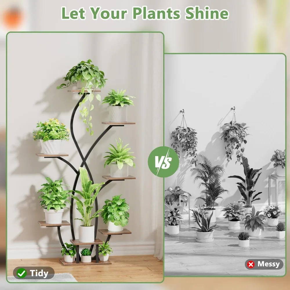 support pour plantes d'intérieur avec lumière de croissance, supports pour plantes d'intérieur de 55 pouces, étagère pour plantes d'intérieur à 7 niveaux, plante en forme de fleur