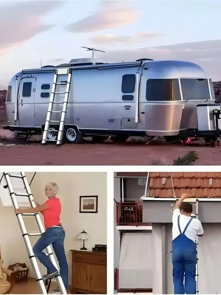 6,3M Telescopische Ladder Roestvrij Staal Opvouwbare Draagbare Verlengladder 150KG Draagvermogen EN131 Antislip Met Haken Voor Thuis- en Campergebruik - afbeelding 2