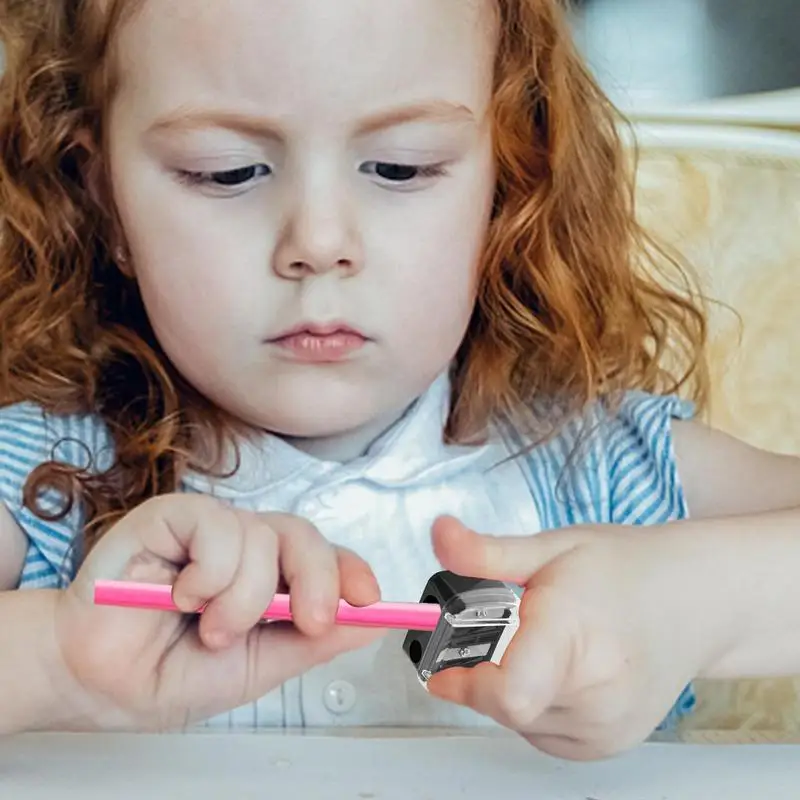 Rautan pensil warna dua lubang, rautan pensil untuk pengasah efisien portabel multifungsi, pengasah pemotong alat tulis