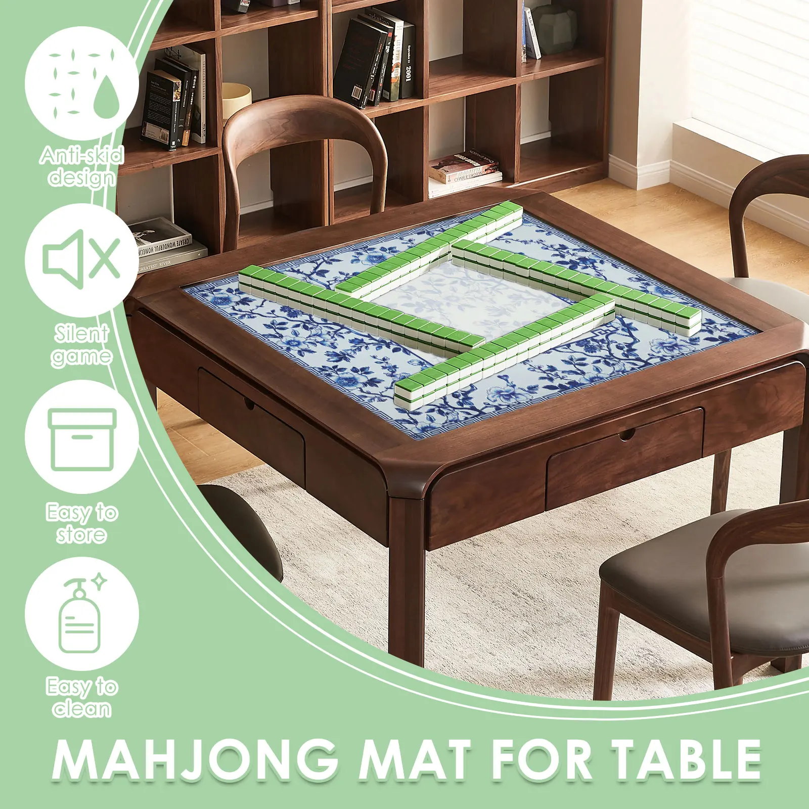 Mahjong Table Mat Poker Card Nine Game Table Pad Rubber Anti Slip Wear Resistant Noise Reduction Square Table Cloth