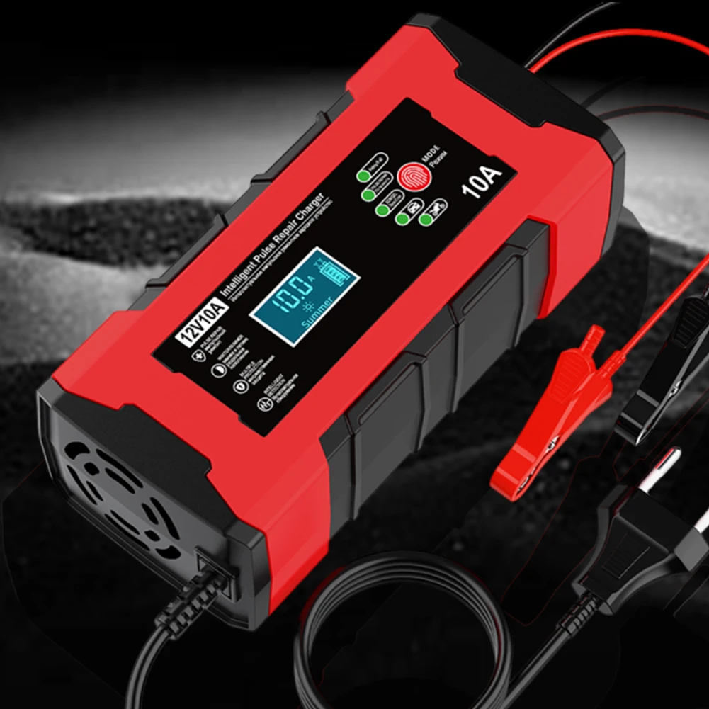 

12 В 10 А Автомобильное зарядное устройство с сенсорным экраном Импульсный ремонт Автоматическое умное зарядное устройство для гольф-кара Грузовик Яхта Косилка