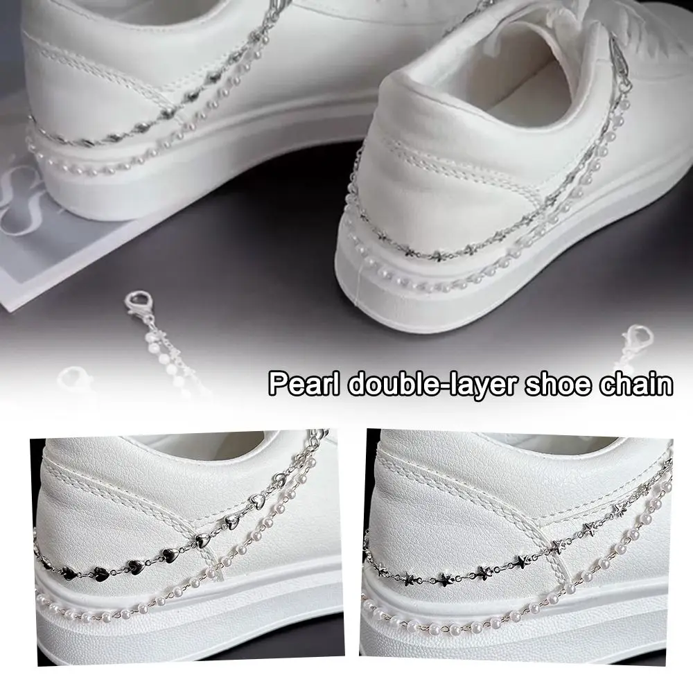 

Casual Metal Shoe Chain Pearl Detachable Shoes Buckles Double Layer Sneakers Jewelry Chains