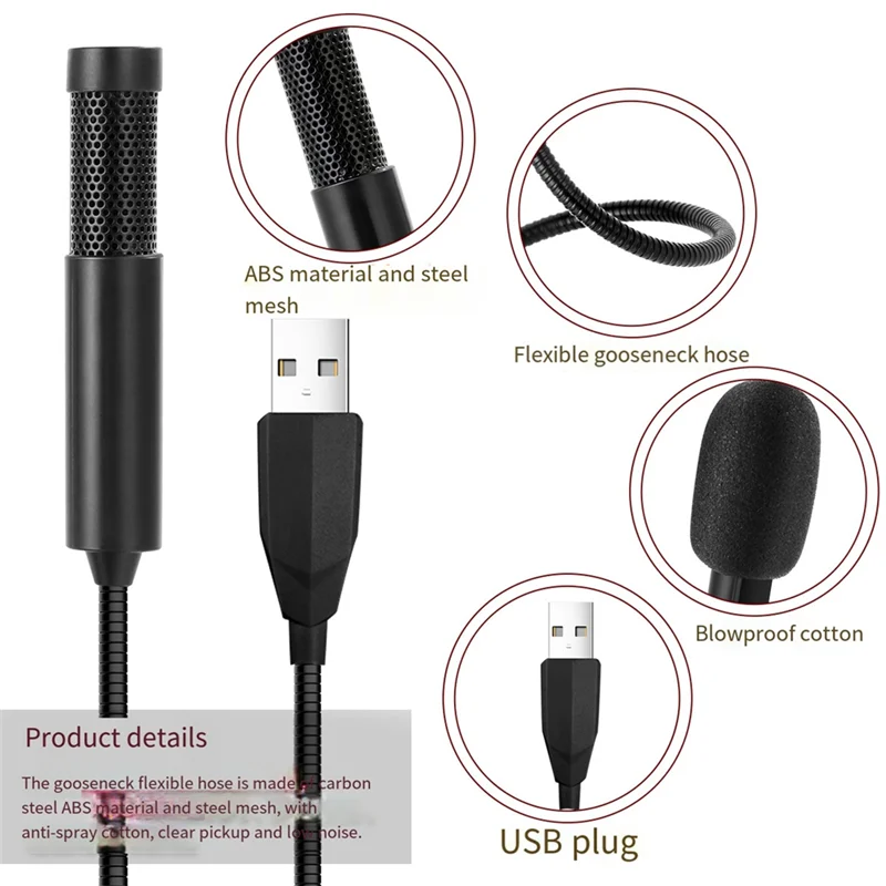 Microfono per computer USB Mini microfono portatile Microfono capacitivo cablato Microfono Karaoke per PC portatile Facile da usare