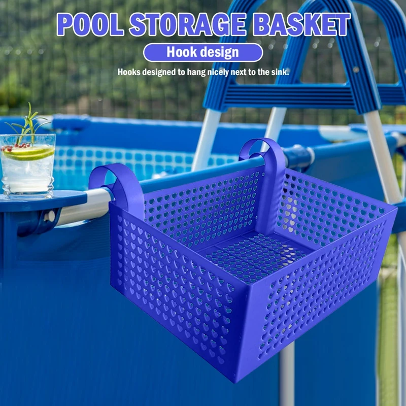 

2Pcs Swimming Pool Hanging Basket Hanging Portable Frame Removable Mesh Storage Rack Pool Drink Holder Pool Accessories