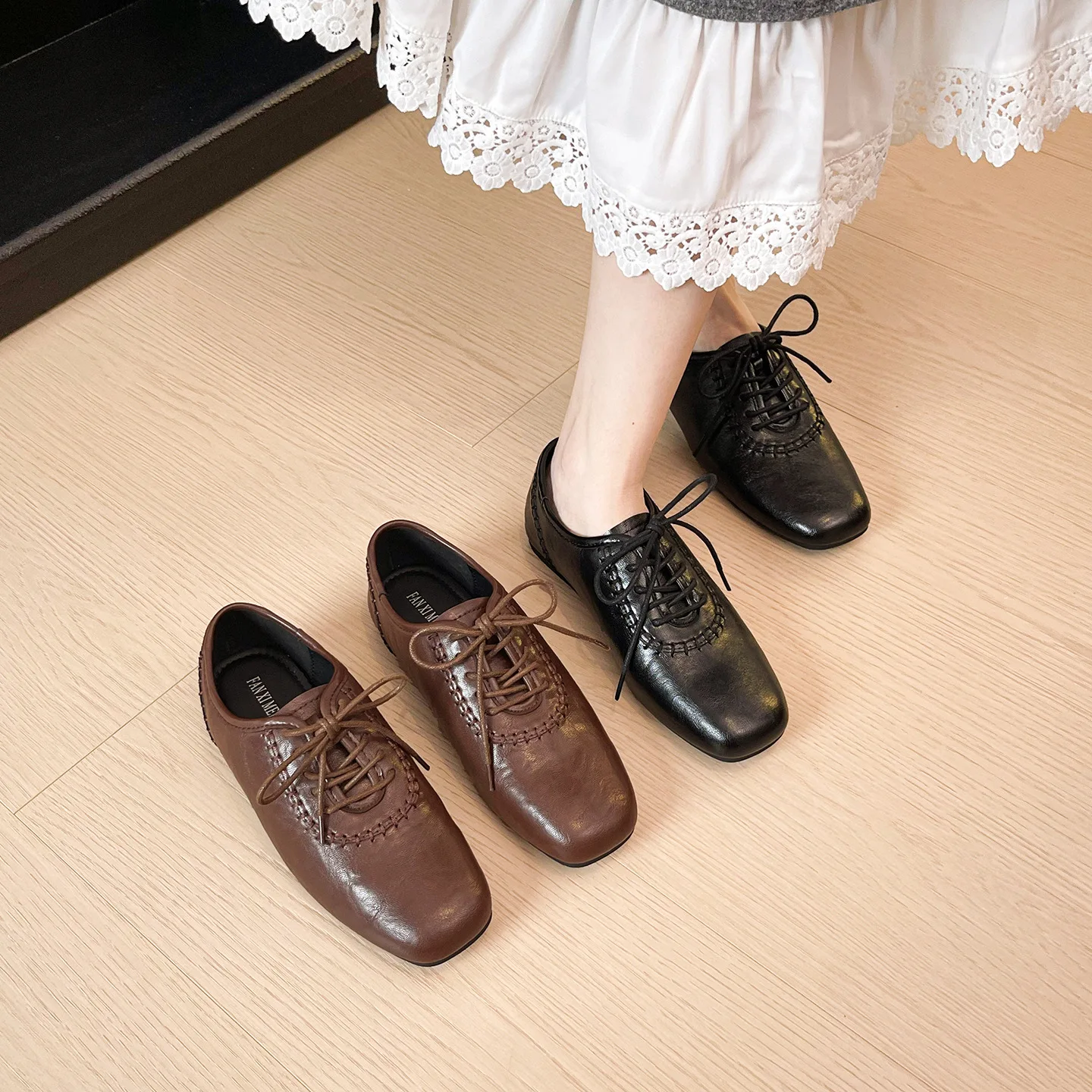 

Женская повседневная официальная обувь с круглым носком, лоферы на шнуровке, кожаная обувь с автомобильной строчкой, уличная модная женская обувь