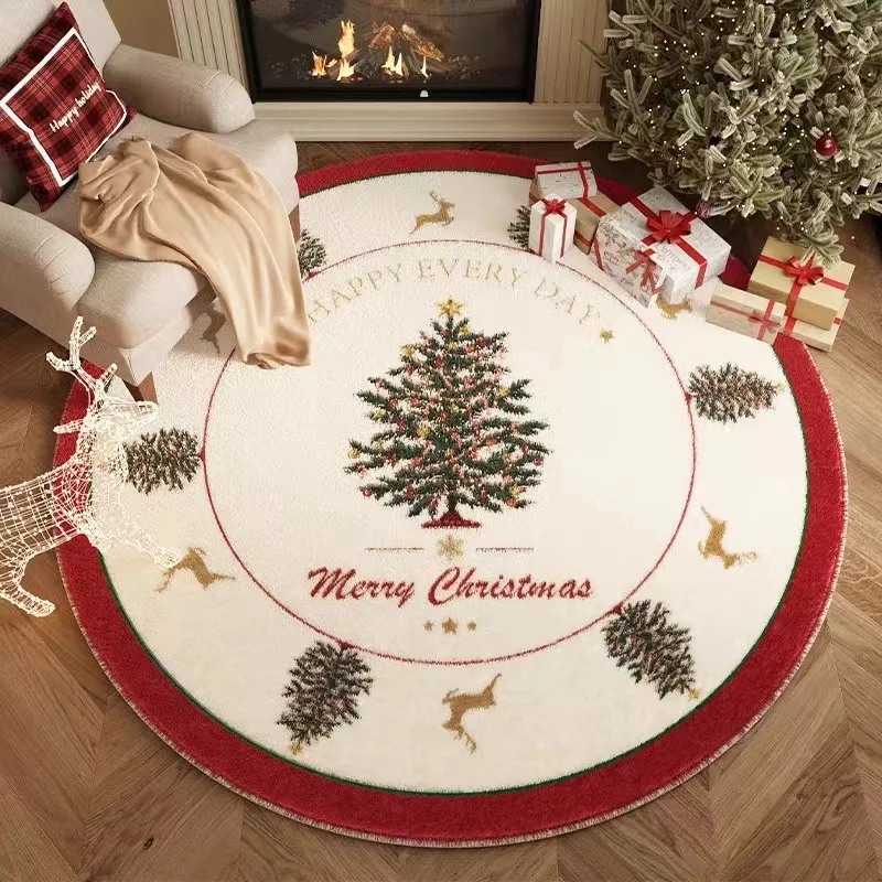 Christmas Carpet, Household Circular Carpet, Anti Slip And Easy To Maintain Looped Velvet Carpet