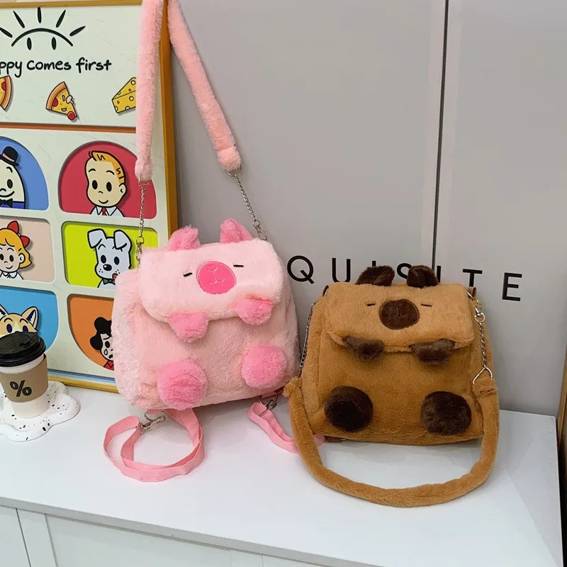 Capibala Capybara Bag Casual All-match Fur Bag Large Capacity Backpack School Mochila Kawaii Stuffed for Women Gifts for Girls