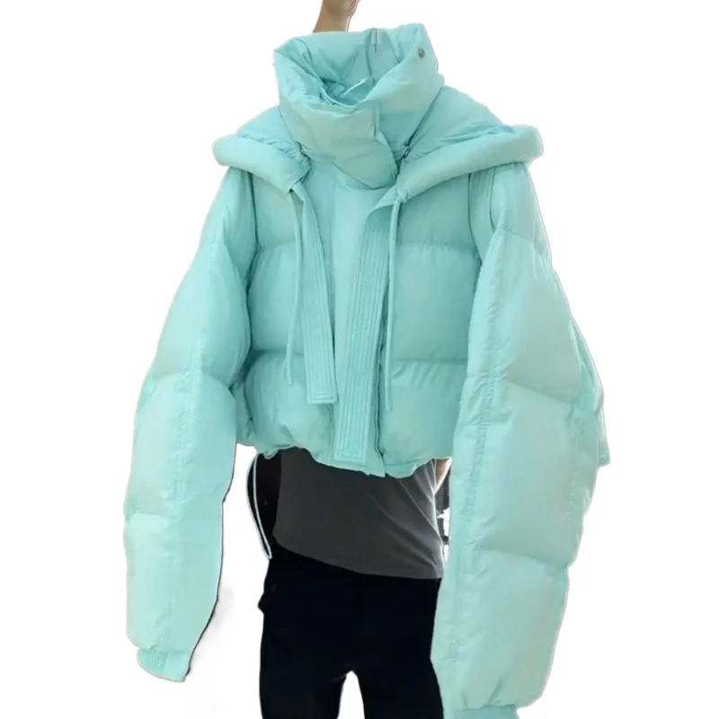 High-end Sense Is Super Good-looking Lake Blue Short Cotton Clothes Women's Fall Winter Small People Are Beautiful Bread Clothes