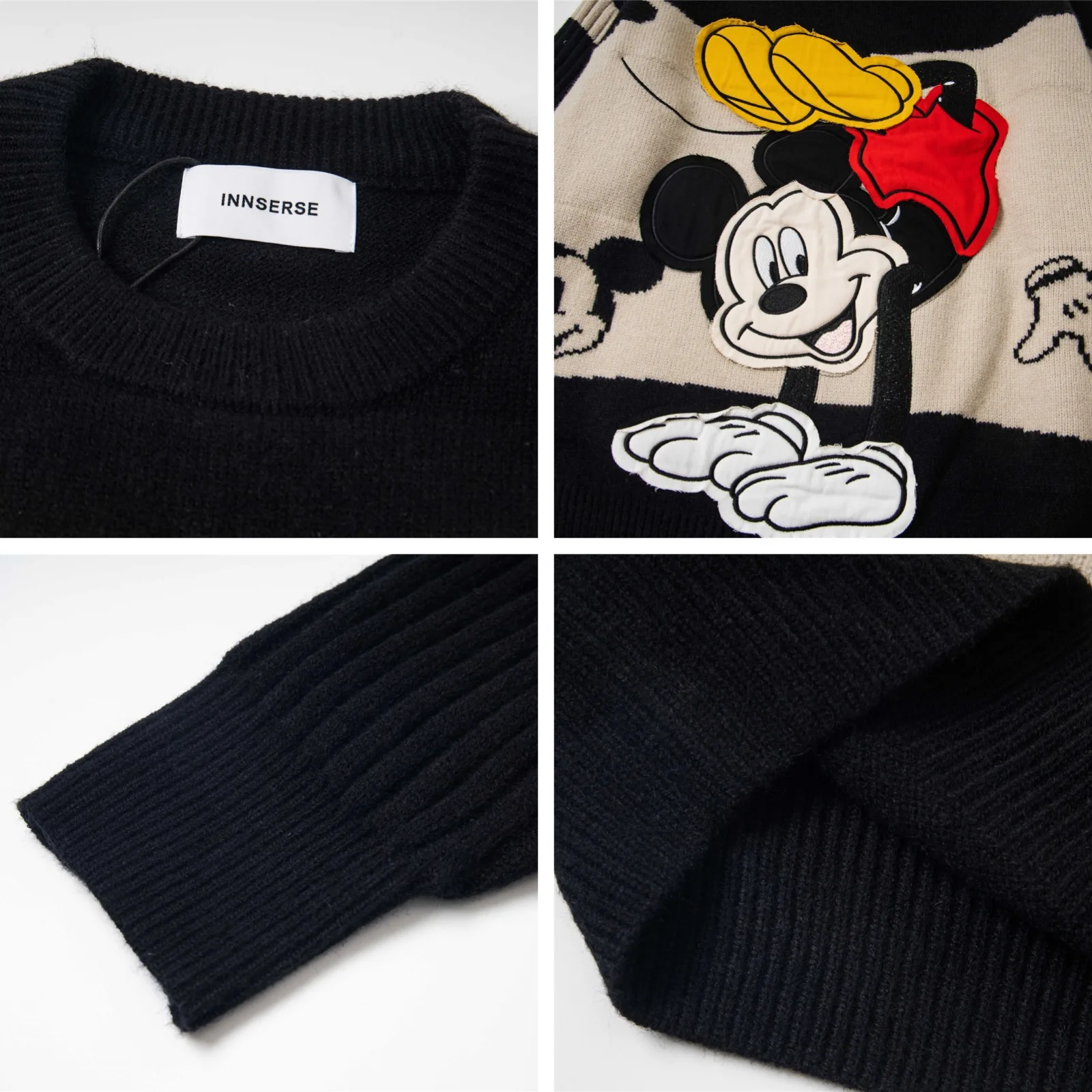 Jersey bordado con parche de dibujos animados, bloque de Color Retro americano, suéter de cuello redondo, Unisex, otoño, nuevo, prendas de punto holgadas versátiles