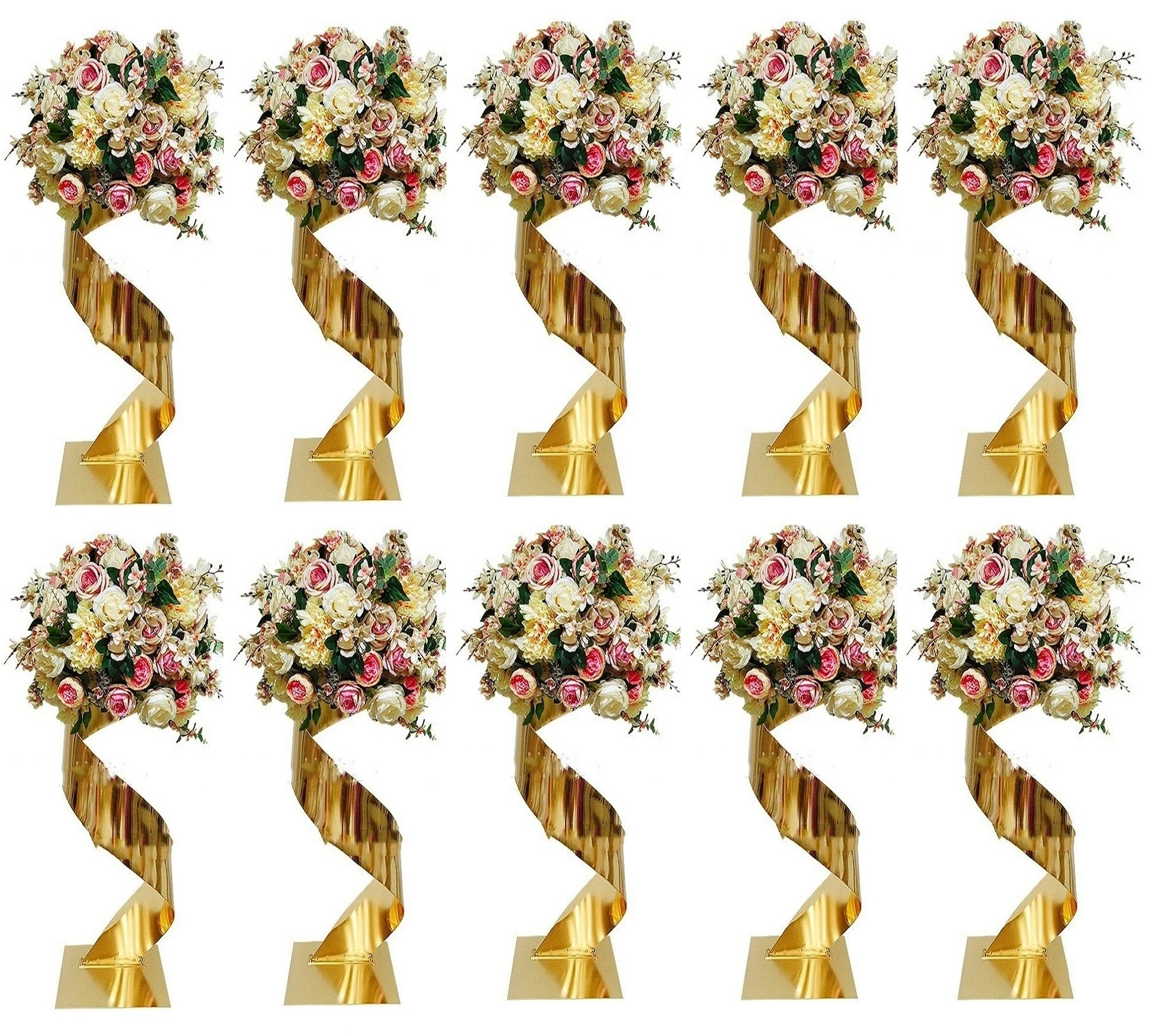 

10 PCS/ Lot Gold Flower Road Lead Metal Wedding Table Centerpieces Event Vase Party Flowers Rack Home Hotel Decoration