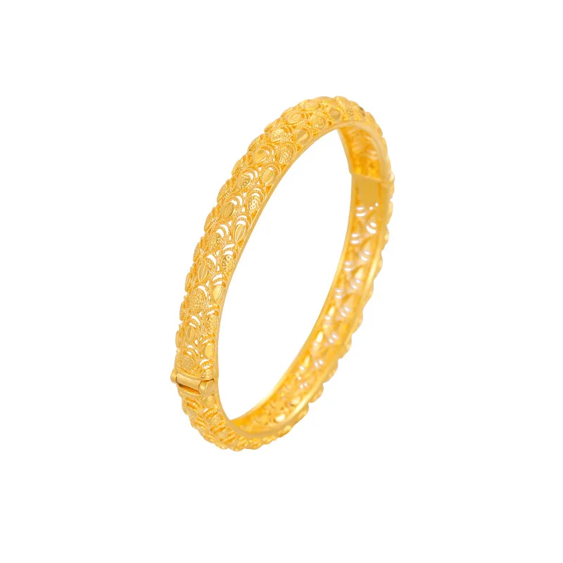 QEENKISS Vintage Gold Flower Bracelet For Women Hollow Bangle Wedding Party Birthday Christmas Bride Mother LadyGirl Gift BT5315