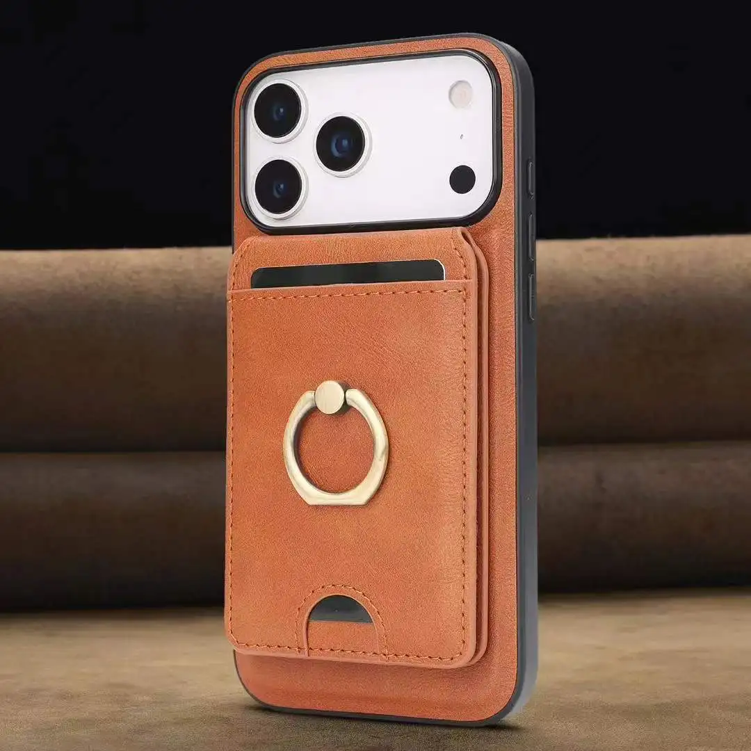 

Advanced Leather Magnetic Phone Case For iPhone 13 14 15 16 17 Pro Max 17 Air 16E Ring Buckle Magnetic Card Bag Protective Cover