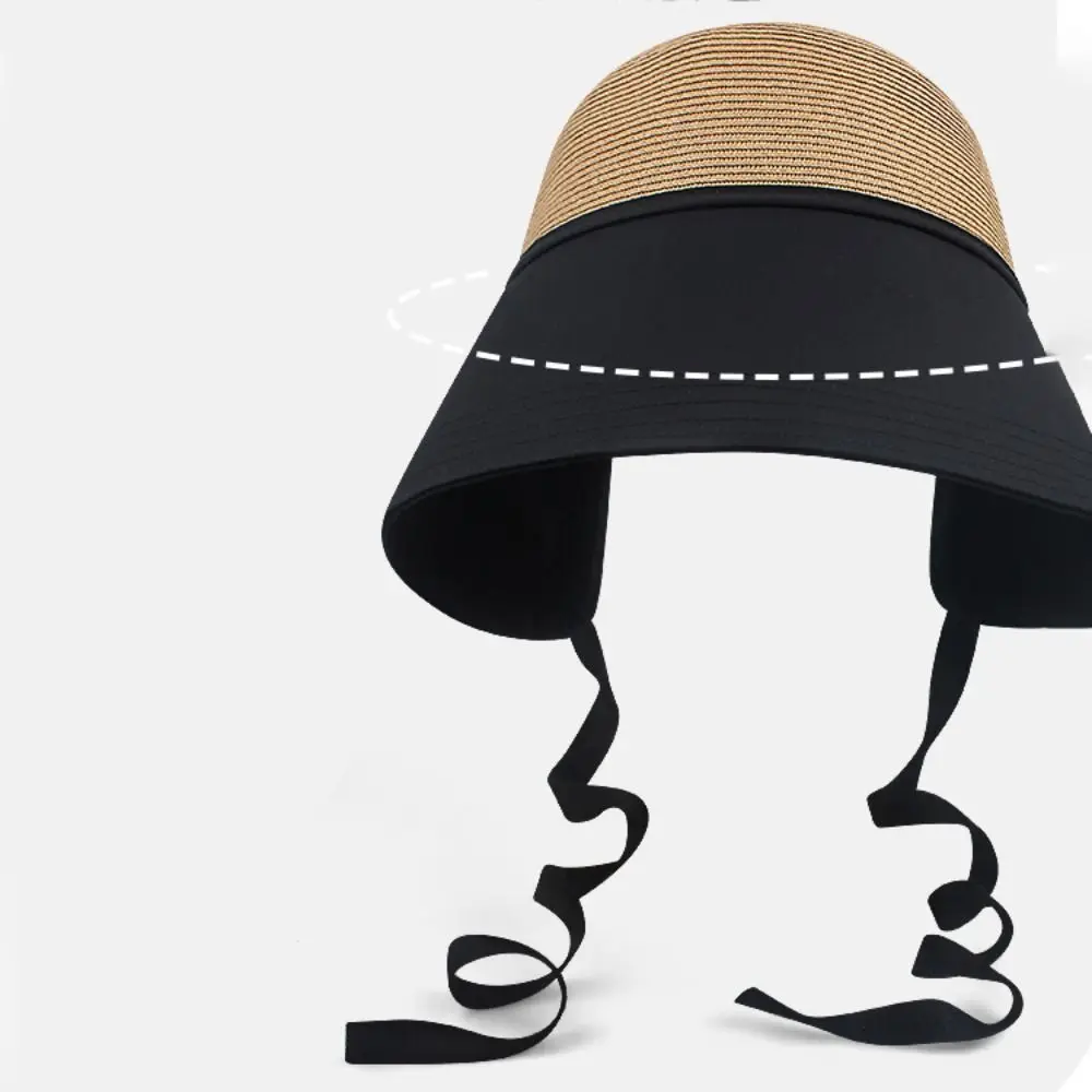 Adjustable Shade Sun Caps Foldable Bucket Hat Weave Wide Brim Straw Hat Beach Hats Stripe Beach Fisherman Hat Outdoor Sports