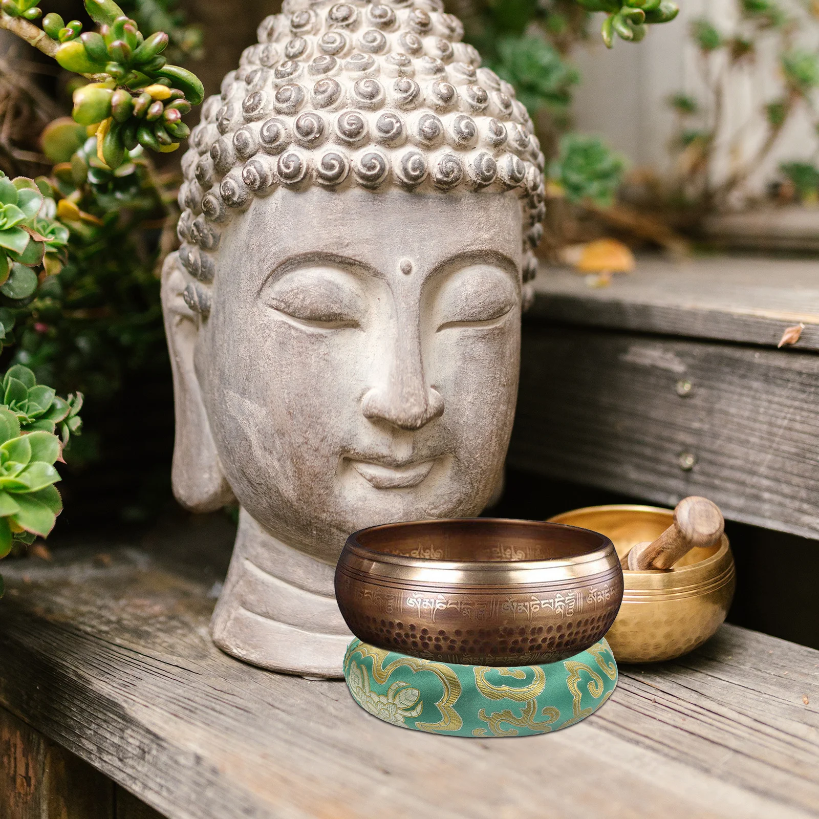 4 قطعة وعاء الموسيقى وسادة حلقة تصميم التبتية التأمل حصيرة لليوجا الصوت شفاء ديكور وعاء حامل القطن القماش وسادة البوذية #5