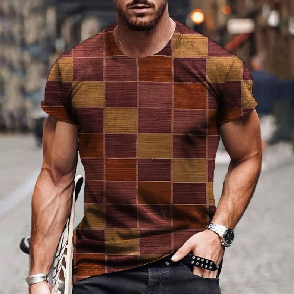 Check Stripe Pattern T-shirt 3D Printing T-Shirt for Men Simple Cool Breathable Short Sleeves Trendy Casual Tshirt Oversized top