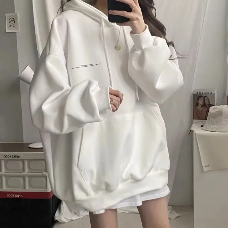 100% Cotton Letter Print Loose Sweatshirt Women Autumn Korean Oversized Lazy Style Casual Hoodie Harajuku All Match Streetwear