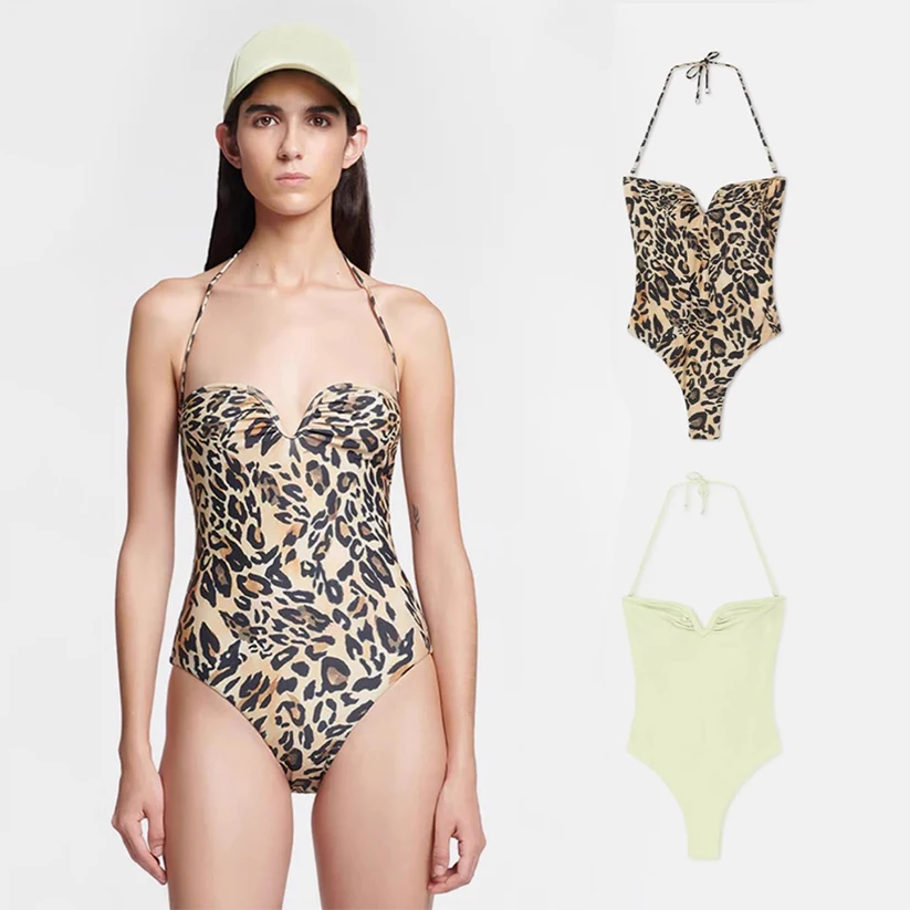 

NIGO LP Women's Summer Sexy Detachable Tie Solid Color Retro One-piece Swimsuit #nigo61288