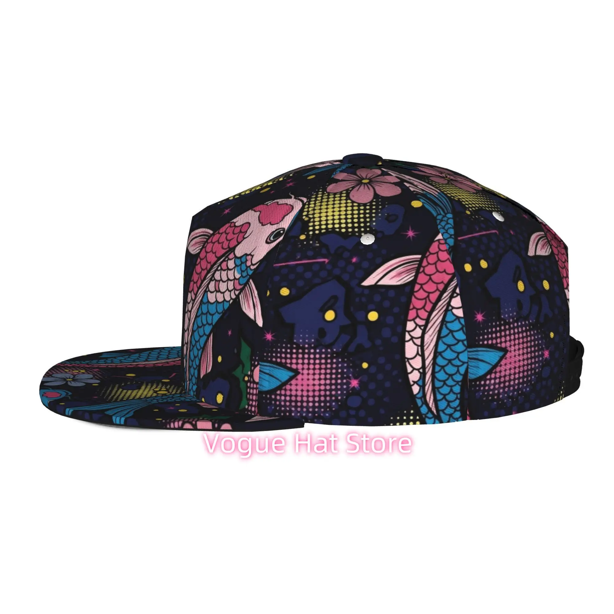 Men's & Women's Koi Fish Baseball Cap with Adjustable Snap Brim - Lightweight Flat-Top Hat Suitable for Casual Outdoor, Machine