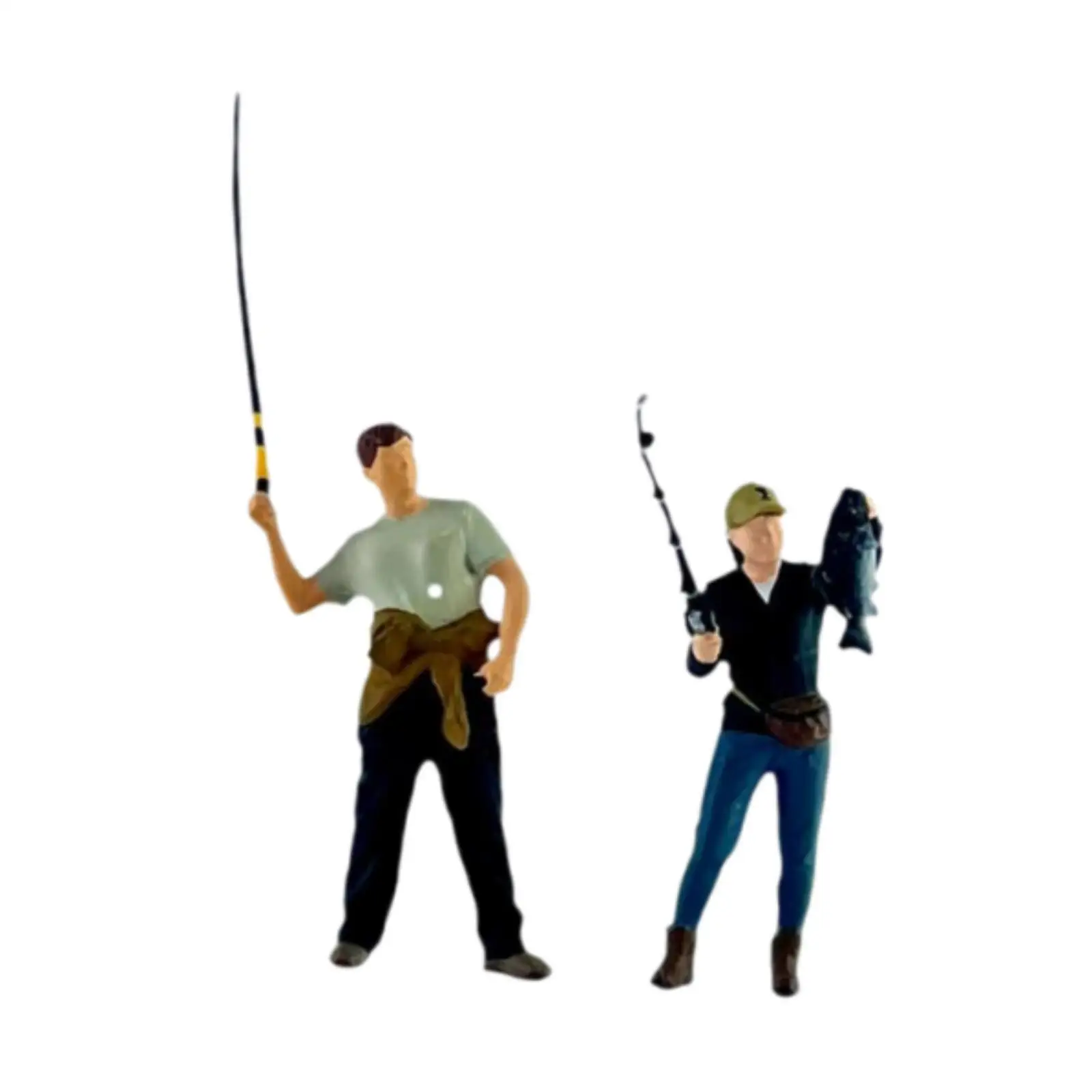 

2Pcs 1/64 Scale Fishing Figures Fishing Character Miniatures Art Ornaments Creative Collection Decor Layout People Models