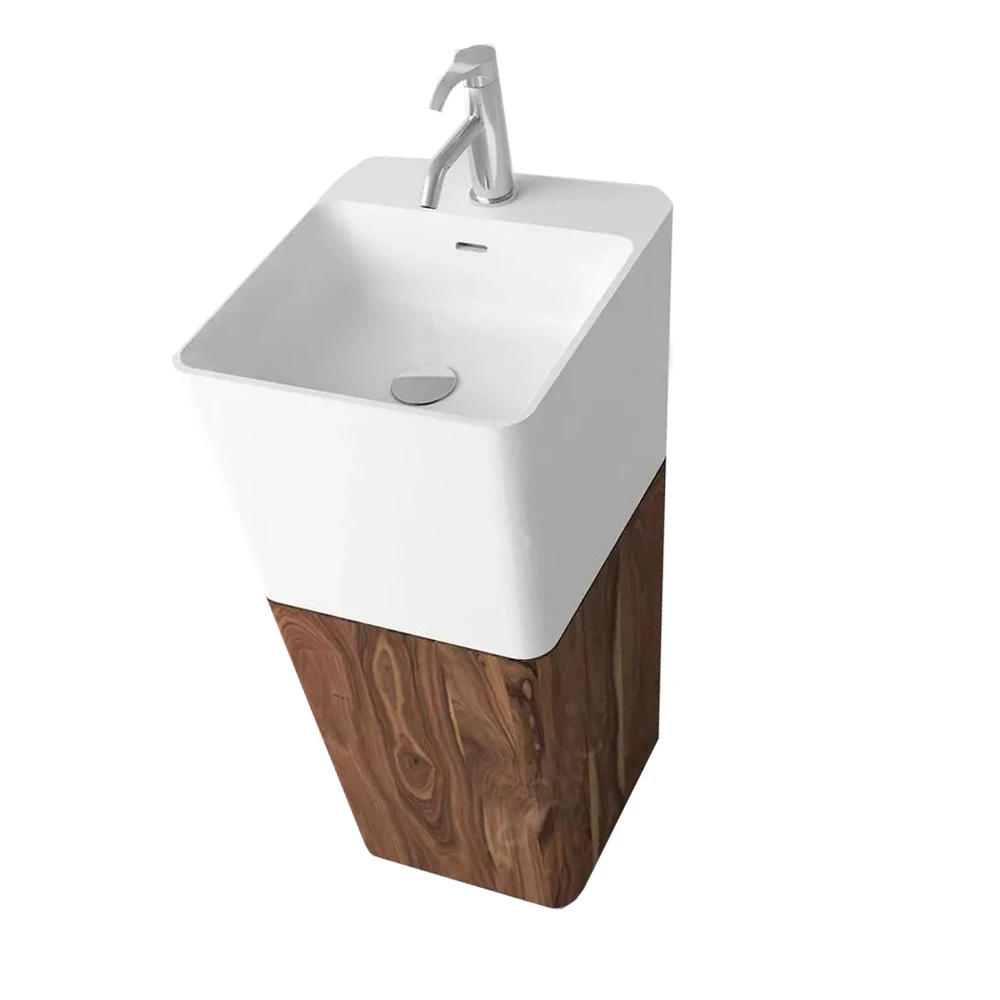 

Bathroom Corian Pedestal Wash Basin Solid Surface Freestanding Matt Sink Natural Walnut Dark Oak RS38478C1