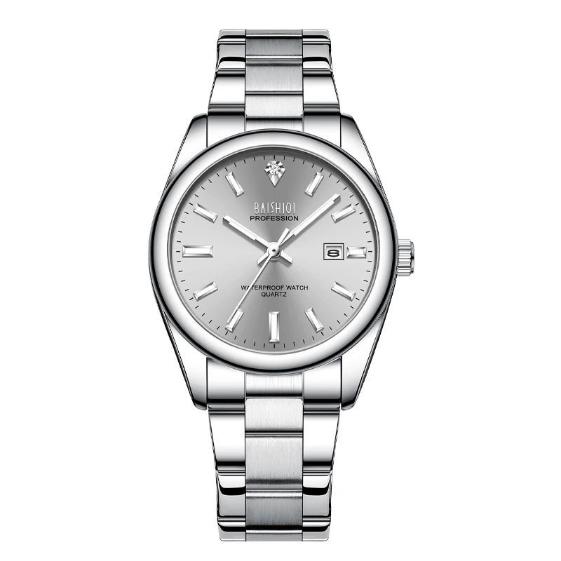 BIDEN Simple and Premium Women\'s Fashion Business Watch Quartz Stainless Steel Strap Date Night Light Pointer Waterproof GiftBox