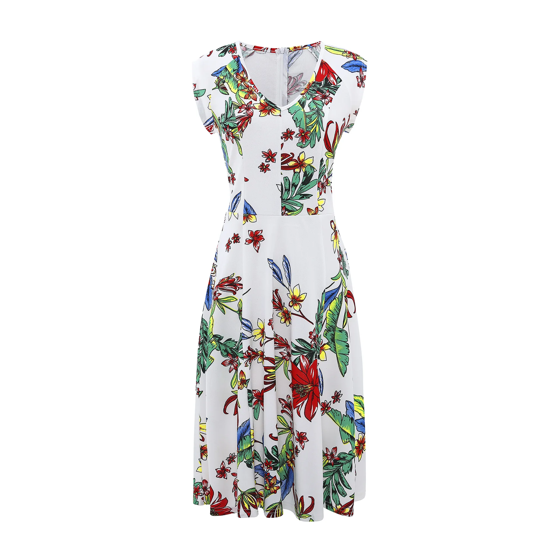 

Bohemia V Neck Floral Dress Bohemia Vacation Beach Dresses Women Short Sleevd Zipper Gown Fashion Casual Summer Streetwear