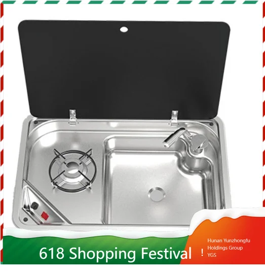 All-in-one Single Gas Burner Stove Stainless Steel Cooktop With Sink For RV Yacht Home Use