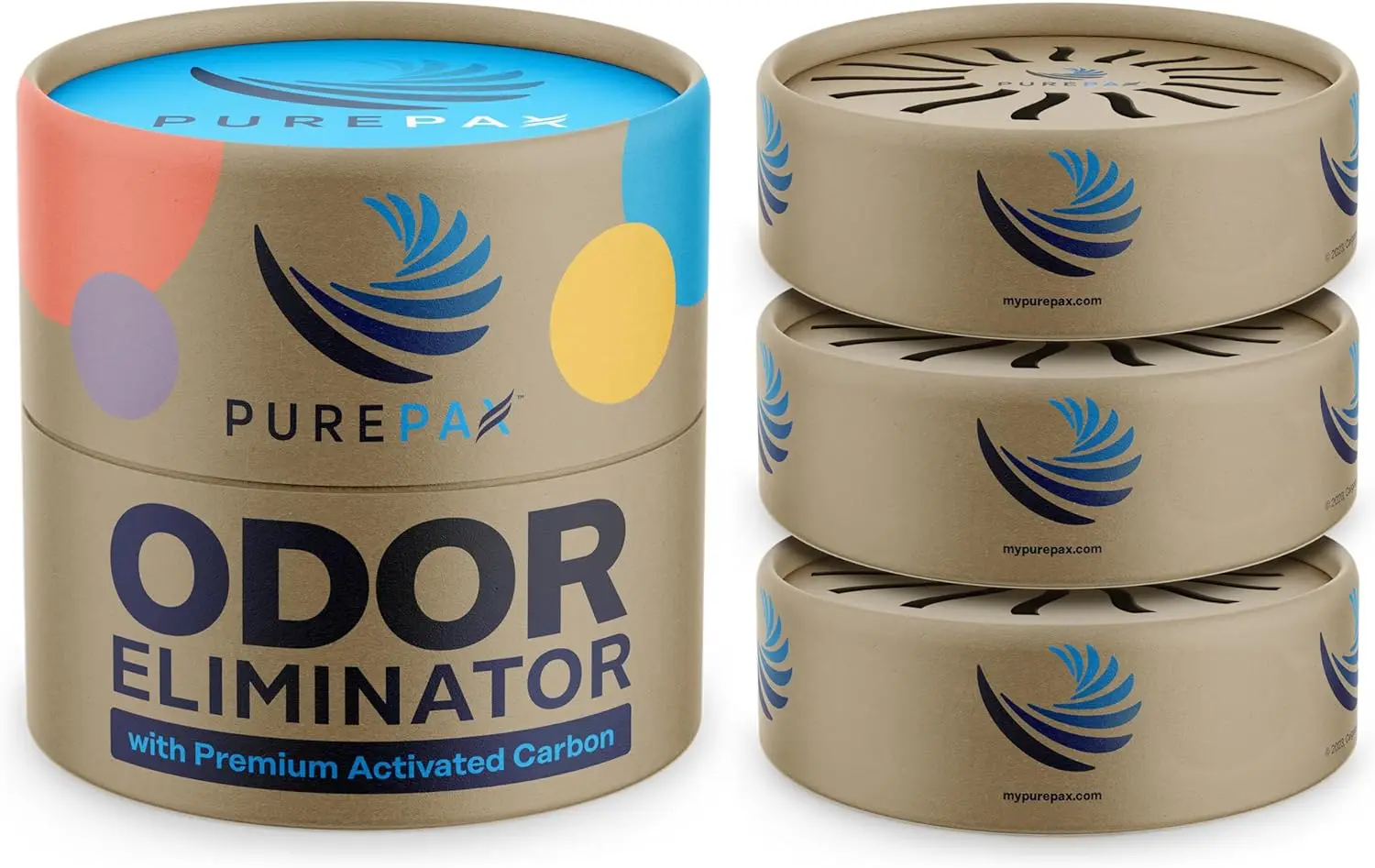 

PUREPAX Odor Eliminator For Small Spaces - Premium Activated Carbon Charcoal Unscented 3 Count