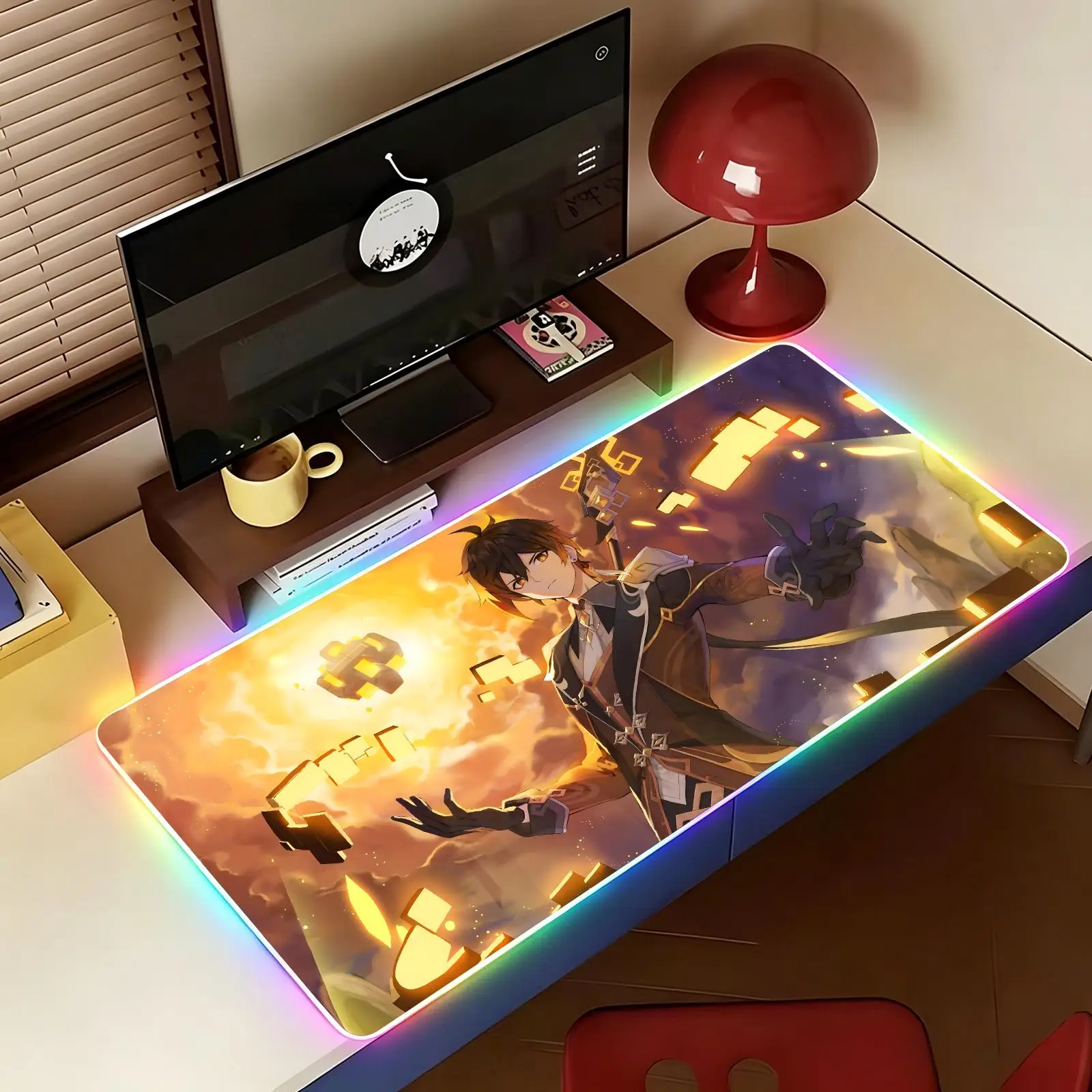 Genshin Impact ZhongLi XXL RGB Gaming Mouse Pad Large Gaming Mousepad Keyboard Gamer Mouse Pad Laptop Desk Mat RGBMouse Mats