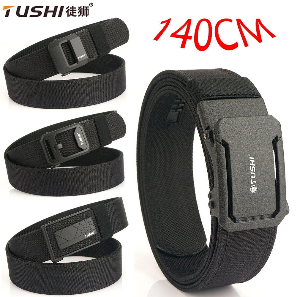 TUSHI 140CM Mens Military Tactical Belt Tight Sturdy Nylon Heavy Duty Hard Belt for Male Outdoor Casual Belt Automatic Waistband