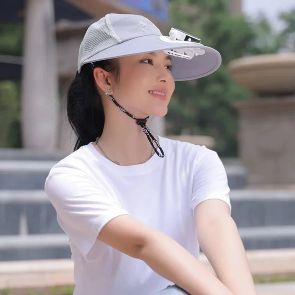 

Practical Mesh Sun Hat with Solar Fan Waterproof Breathable Wide Brim Fan Cap Adjustable USB Recharging Solar Cooling Hat Beach