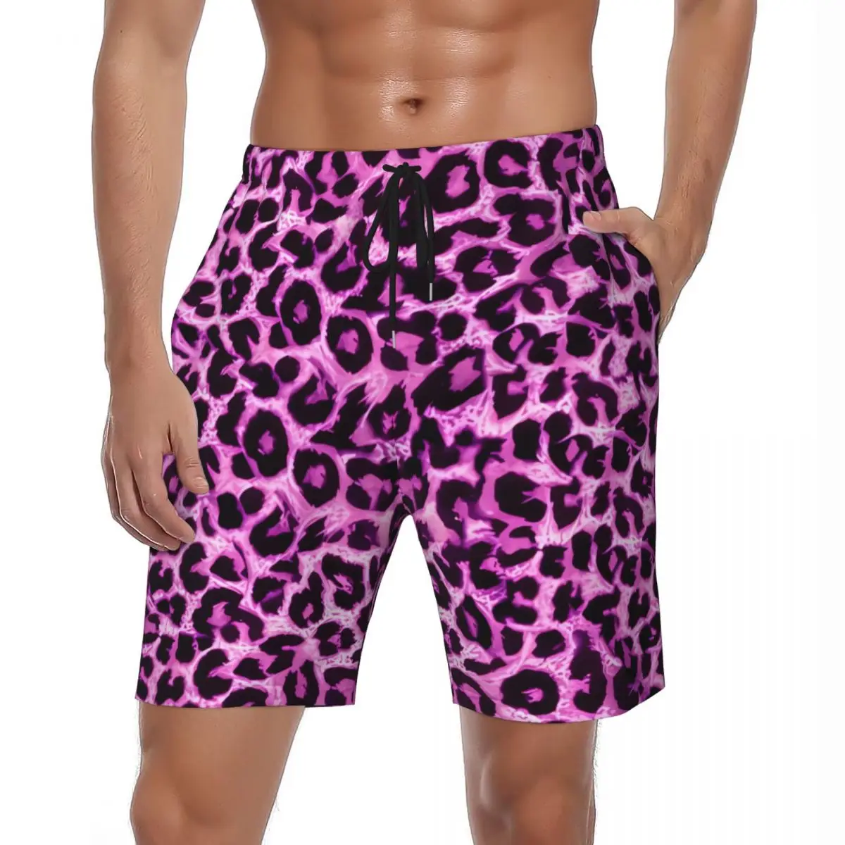 

Summer Board Shorts Men Purple Leopard Sports Animal Custom Beach Short Pants Y2K Funny Quick Dry Swim Trunks Plus Size